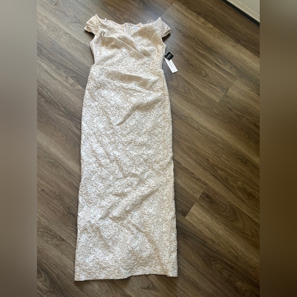 CALVIN KLEIN Womens Beige Back Slit Short Sleeve Full-Length Formal Gown NWT 12 - Picture 3 of 5